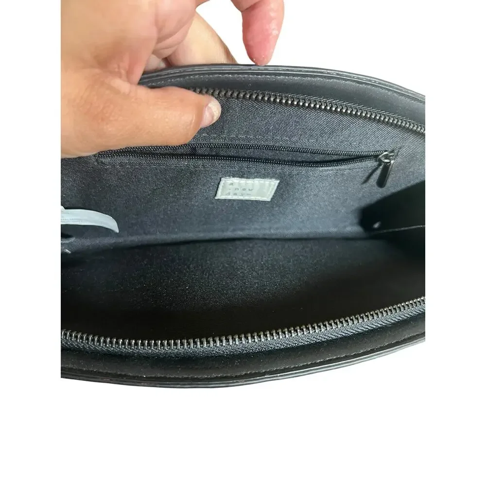 A New Day Zip Closure Black Glitter Evening Crescent Clutch Glam Bag